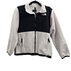 North Face Coat Girls Large White Denali Fleece Jacket Black Polartec Zipper